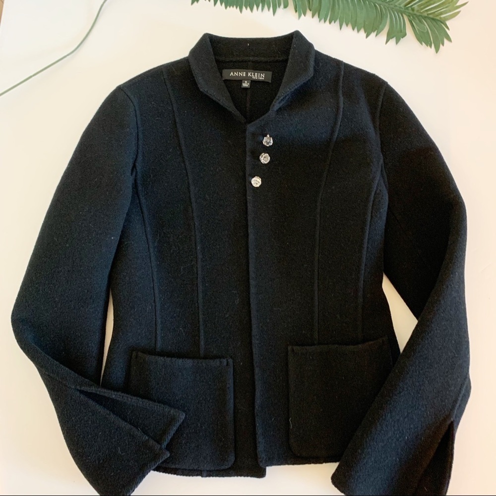 Anne KleinWool Crystal Black button Split Sleeve Jacket